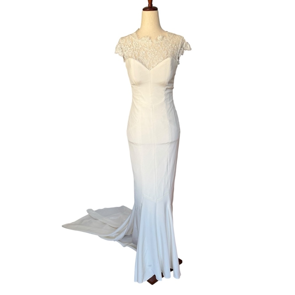 BHLDN Nicole Miller Gown Lauren Lace Back Bridal Wedding Gown Dress Train size 0 - Picture 2 of 16